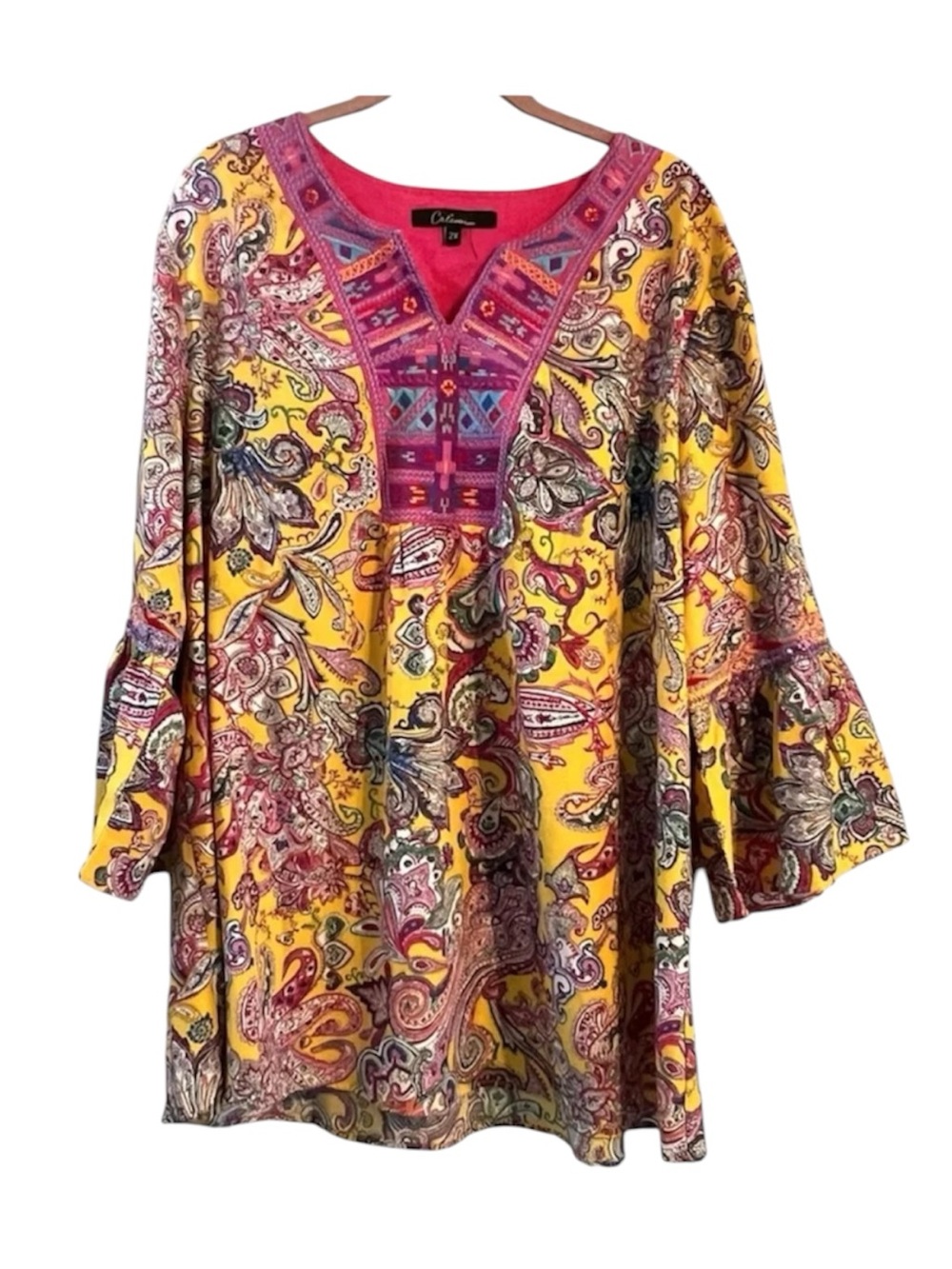 Caleaas Embroidered Ruffle Sleeve Floral Tunic Top Blouse 2X Plus Size Boho